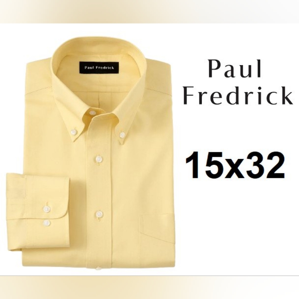 Paul Fredrick Non-Iron Classic Fit Dress Shirt, Yellow, Men's 15 x 32, READ DESC